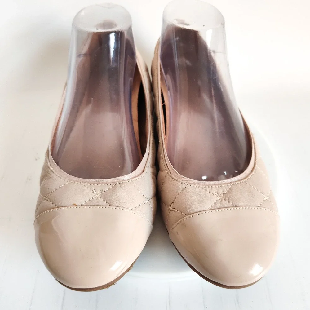 Vionic Ballet Flats Size 8 Desiree Beige Quilted Leather Patent Cap Toe‎ Comfort